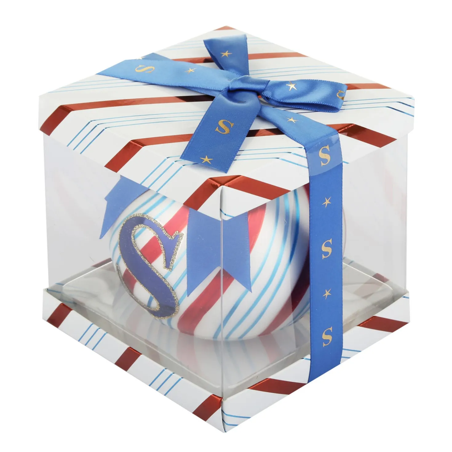 Pallina Natale con lettera S 10 cm Circus blu