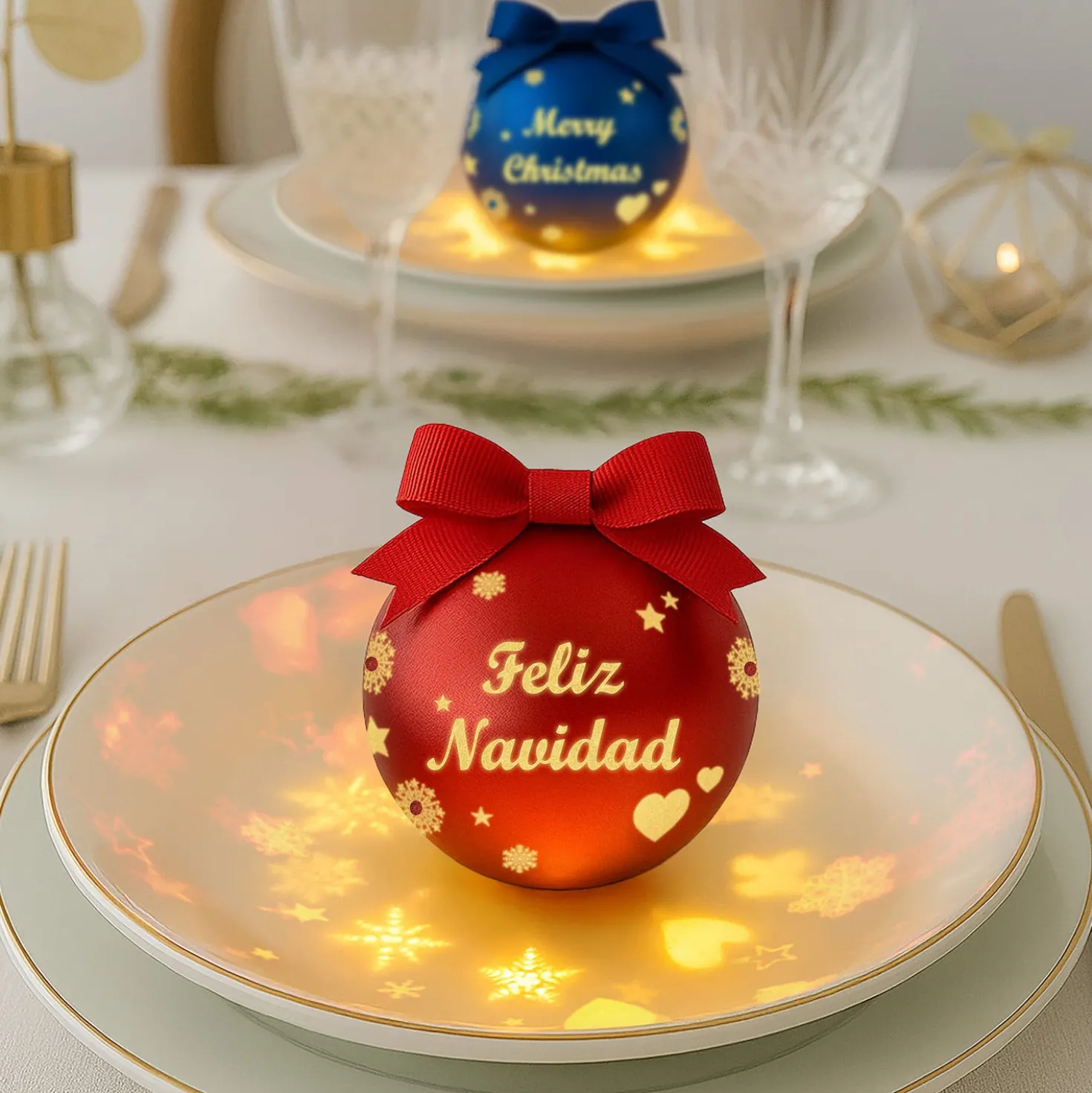 Pallina Natale led Feliz Navidad rosso