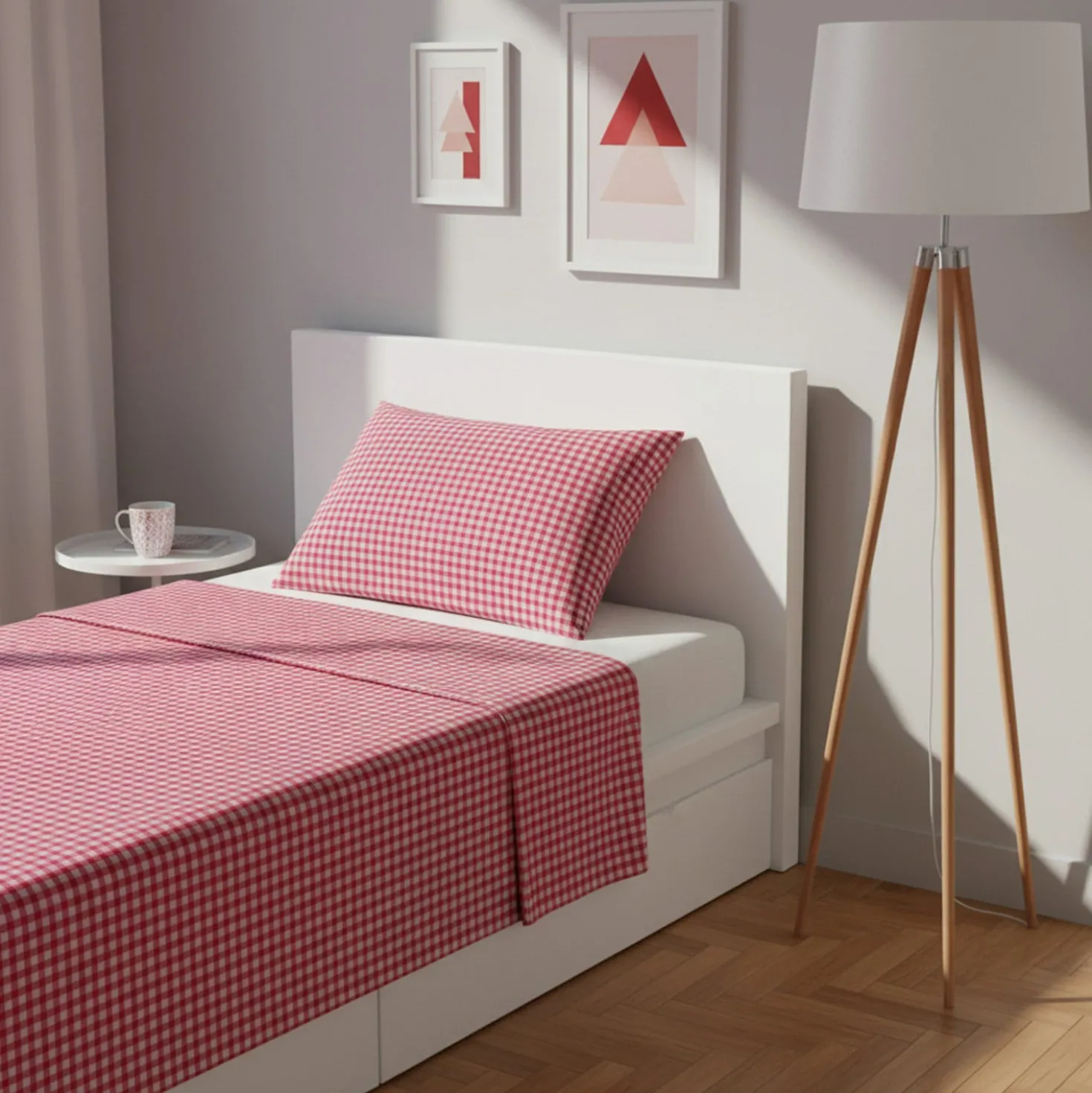 Parure letto singolo quadretti rosso Young