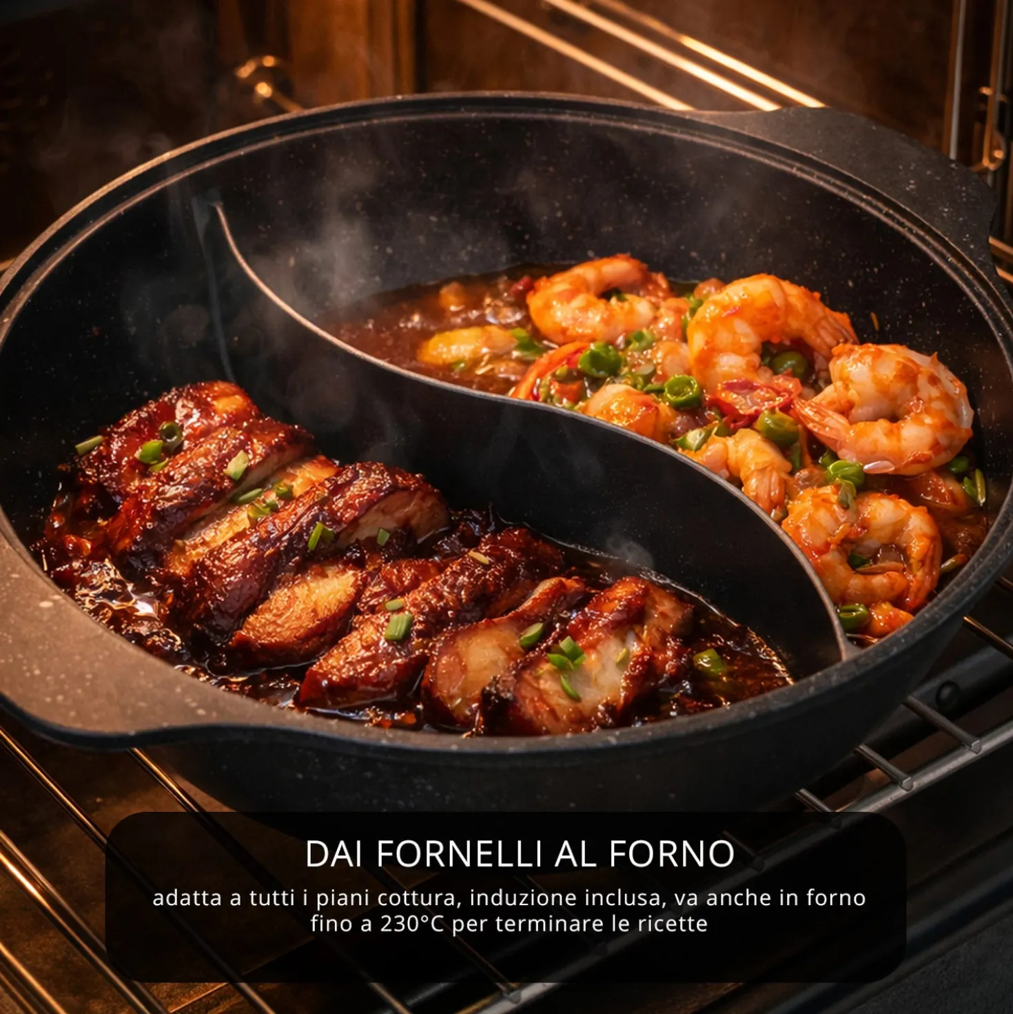 Pentola Hot Pot 30 cm con divisorio e coperchio