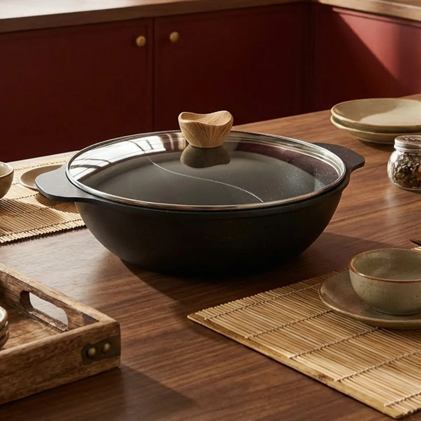 Pentola Hot Pot 30 cm con divisorio e coperchio
