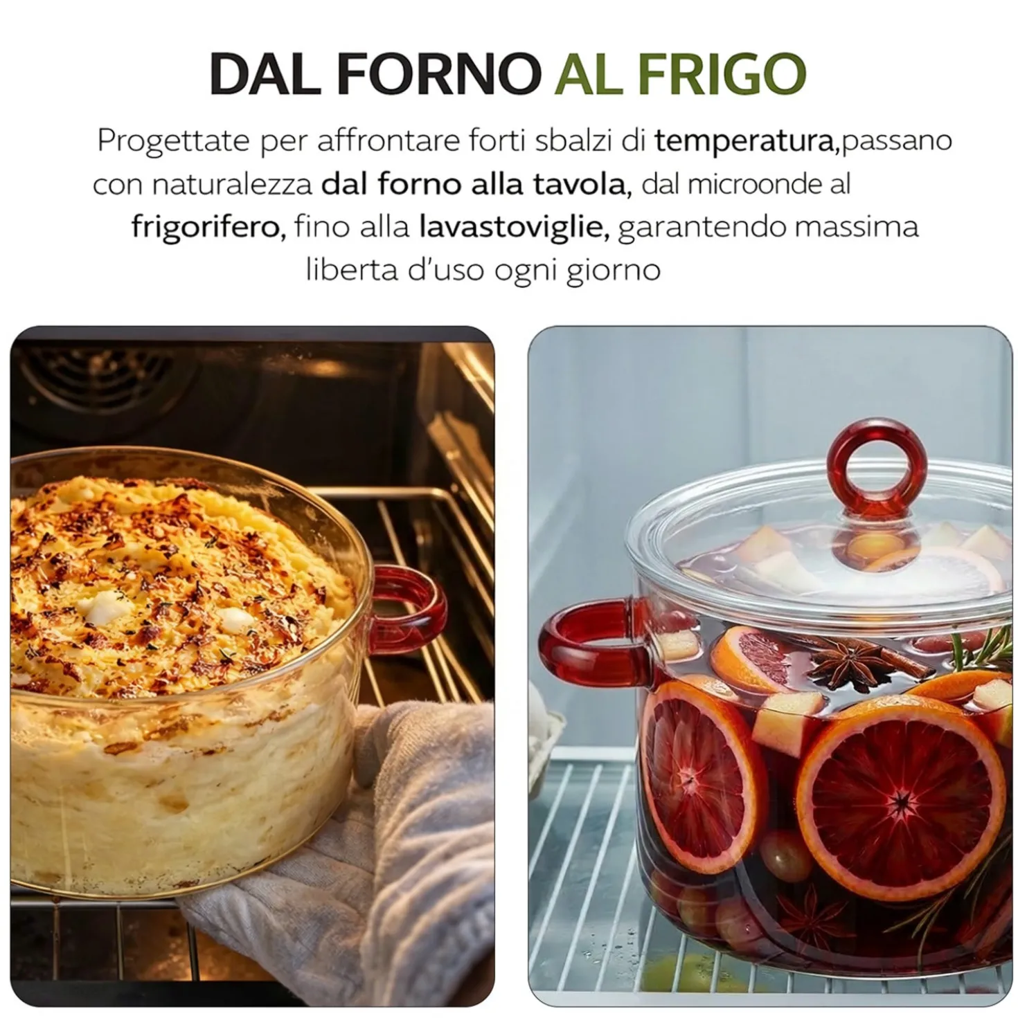 Pentola 1,5 L vetro borosilicato con coperchio manici rossi