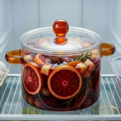 Pentola 2 L vetro borosilicato con coperchio manici ambra