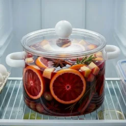 Pentola 2,5 L vetro borosilicato con coperchio manici bianchi
