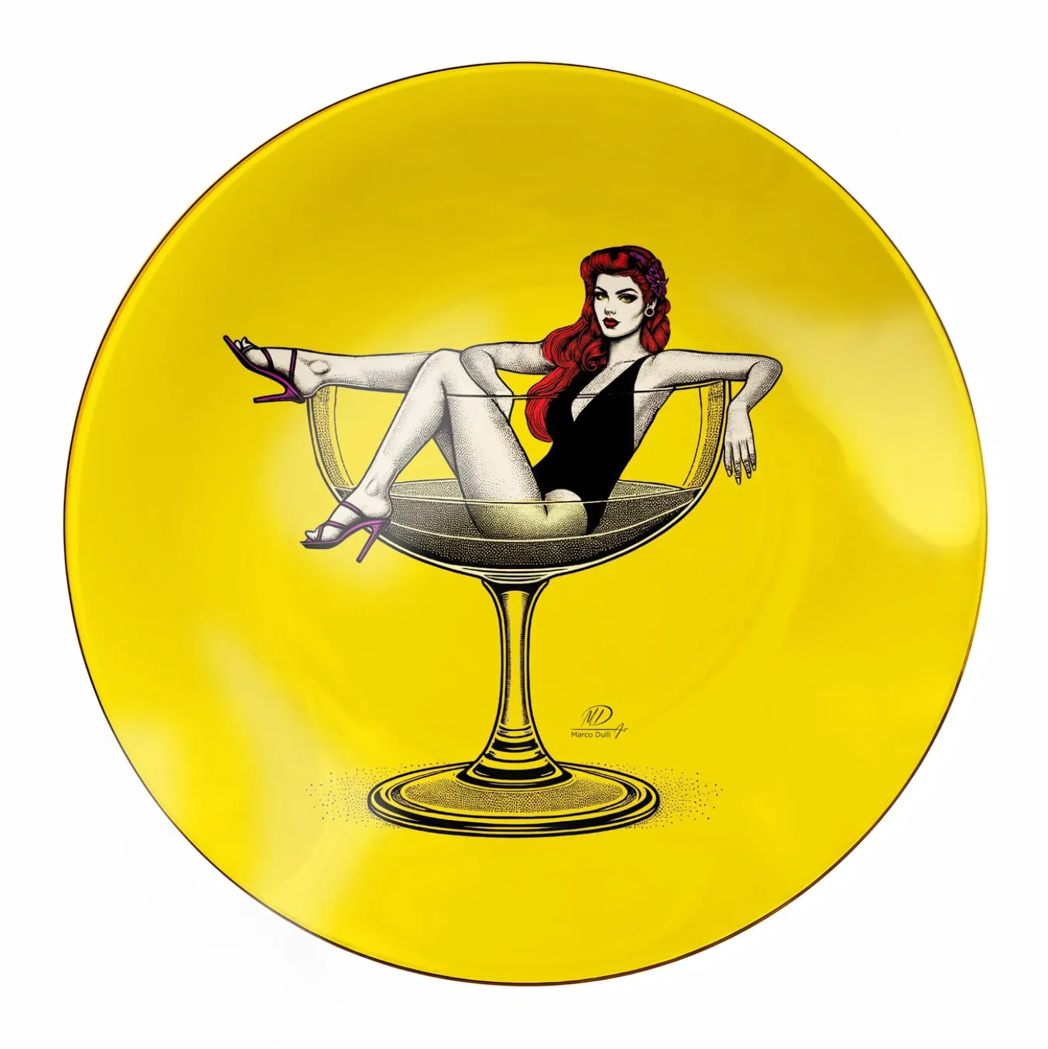 Piattino decorativo vetro 22 cm Cocktail giallo