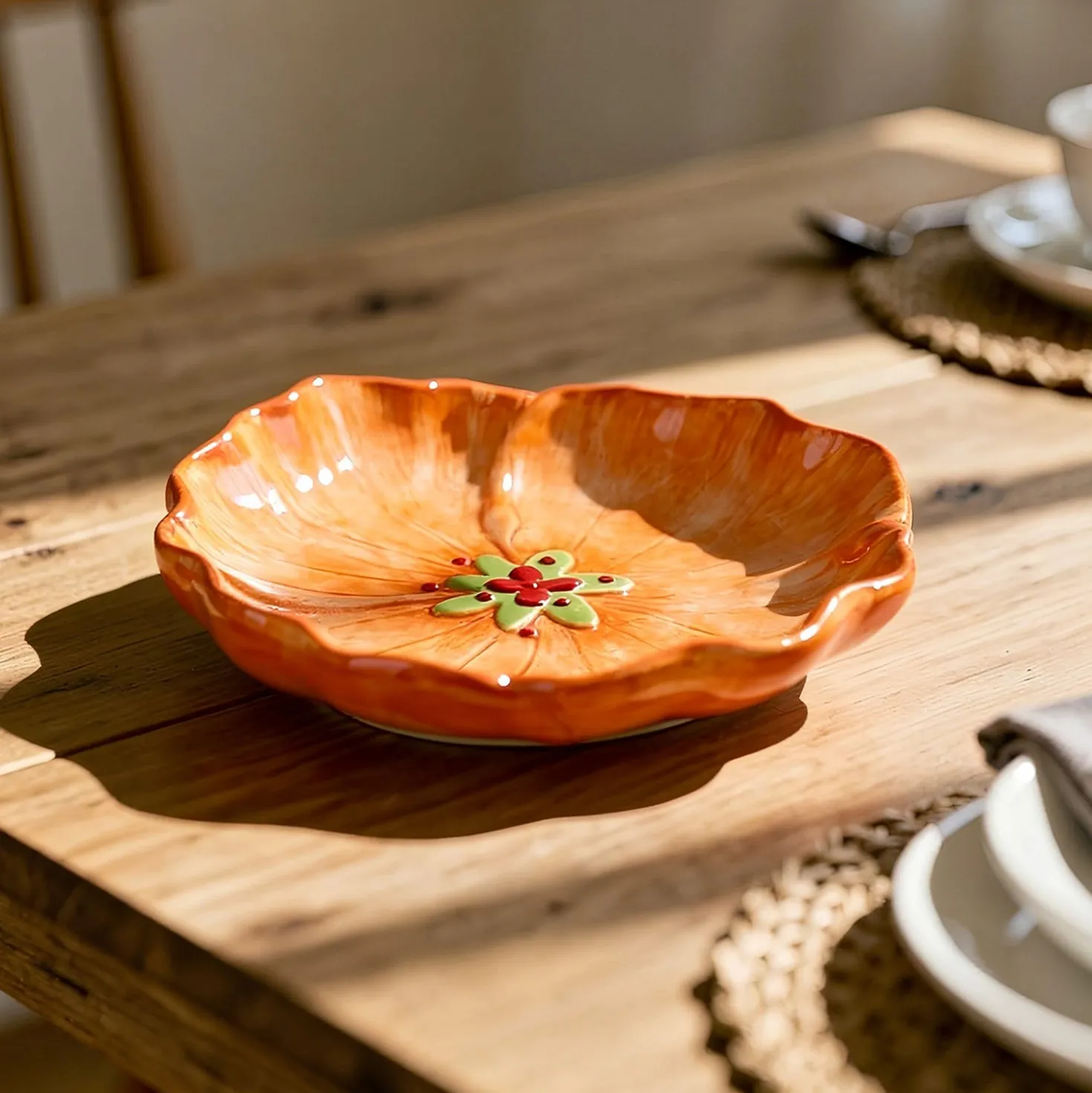 Piattino fiore arancione 14,5 cm terracotta Florafruit