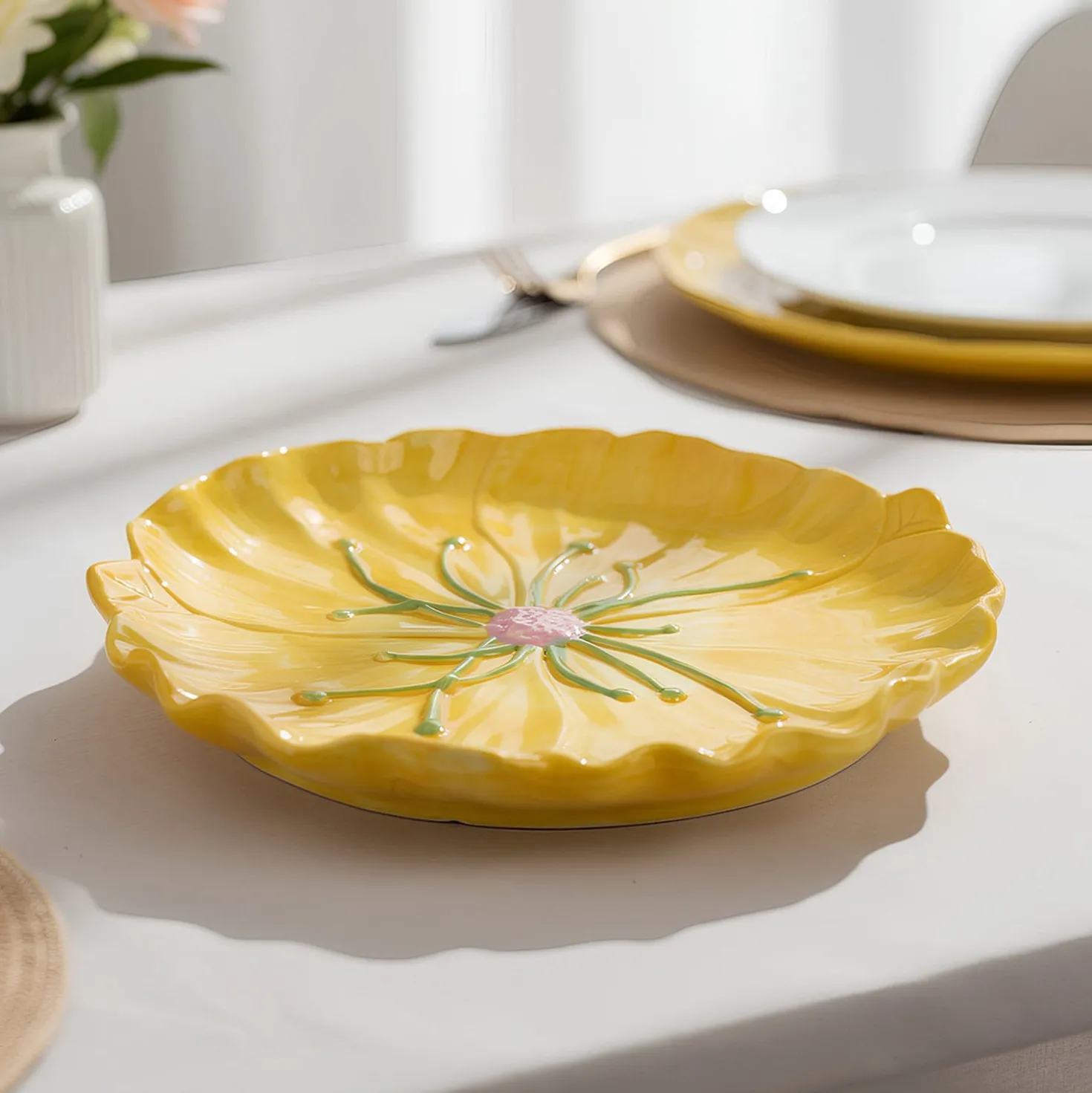 Piattino fiore giallo 14,5 cm terracotta Florafruit