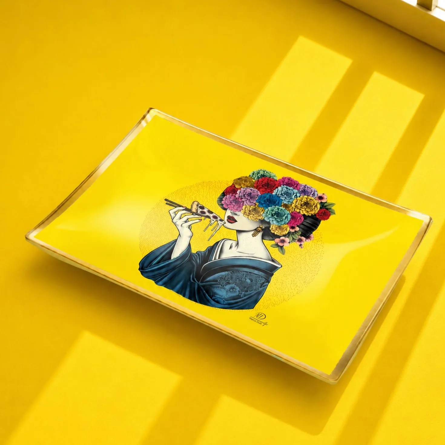 Piatto decorativo vetro 35x25 cm Donna giallo