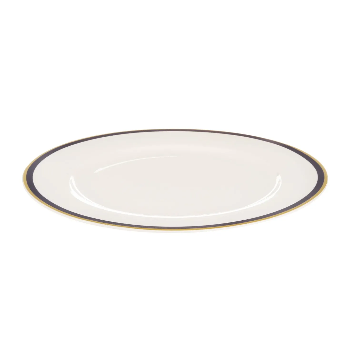 Piatto piano con filo blu e oro in new bone china, da 26 cm