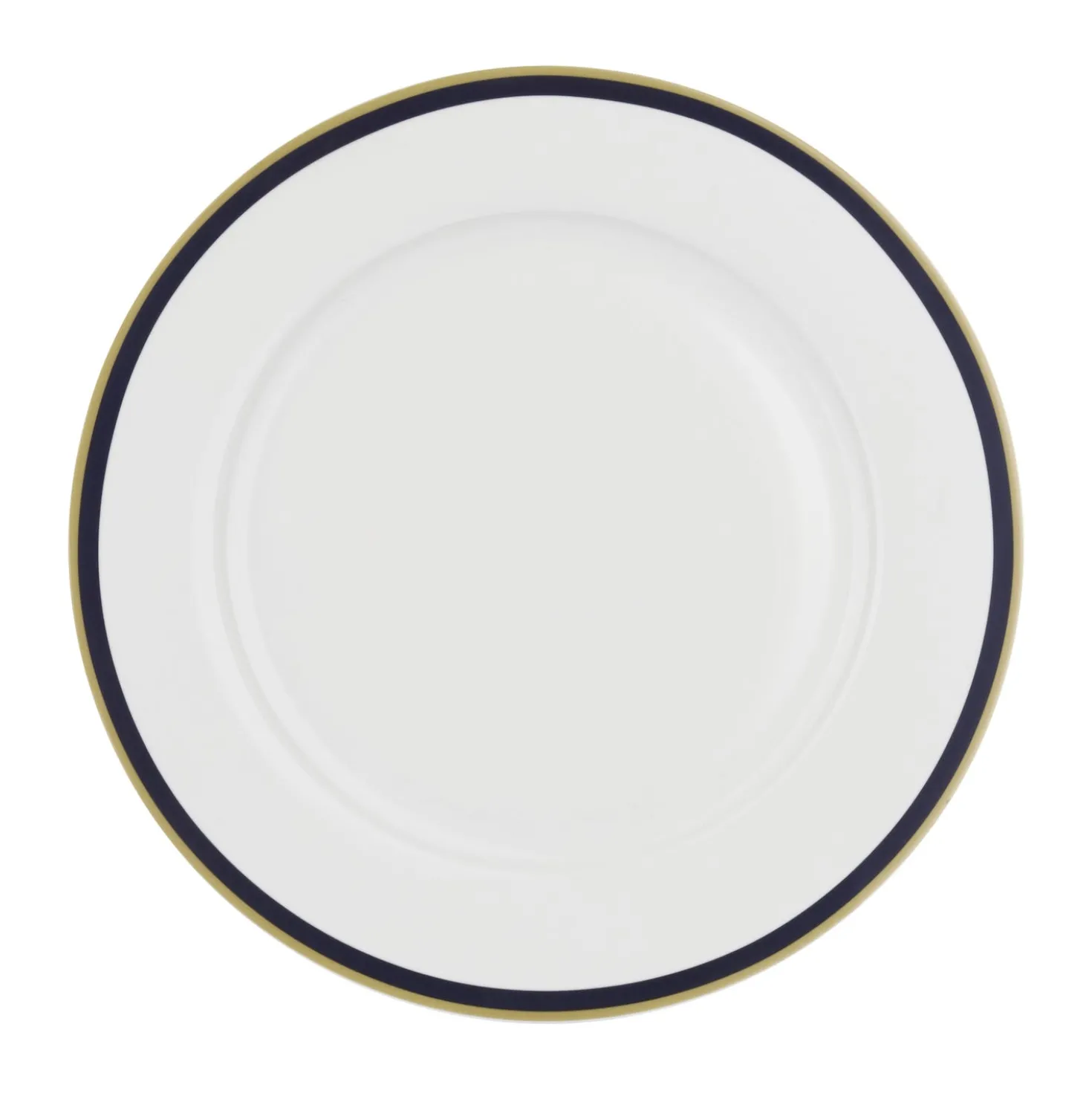 Piatto piano con filo blu e oro in new bone china, da 26 cm