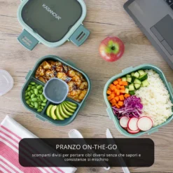 Porta pranzo quadrato 2 scomparti e posate Clicks verde