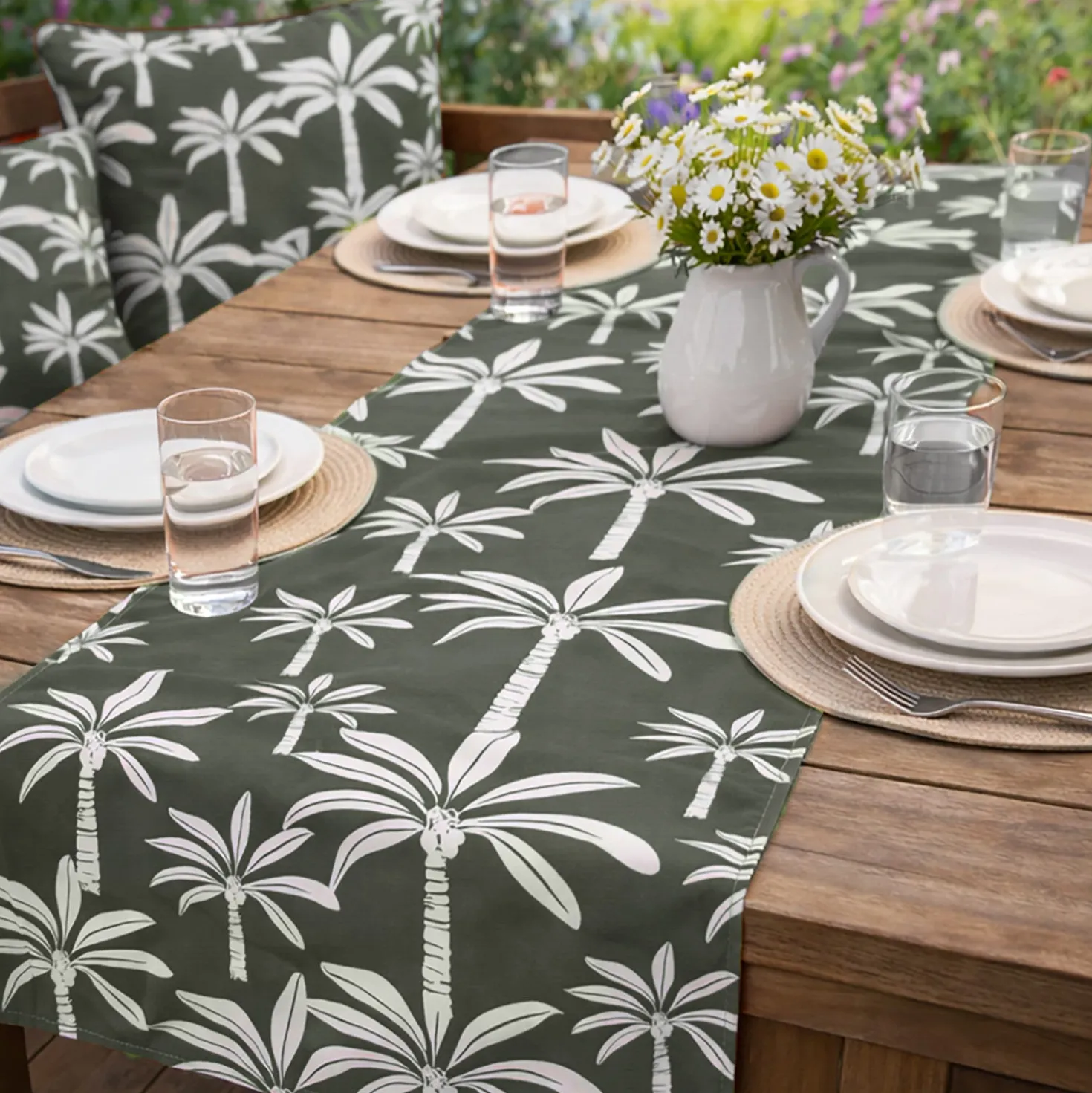 Runner da esterno 40x130 cm palme grigio