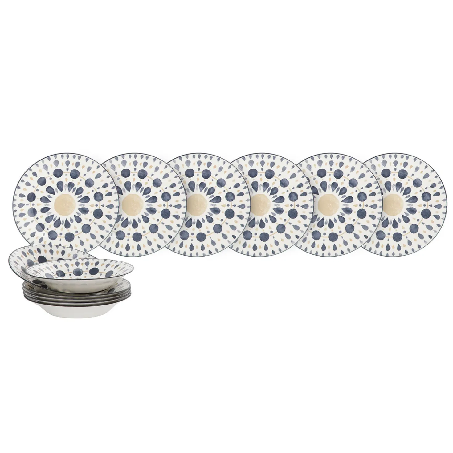 Servizio 12 piatti porcellana Etnika blu