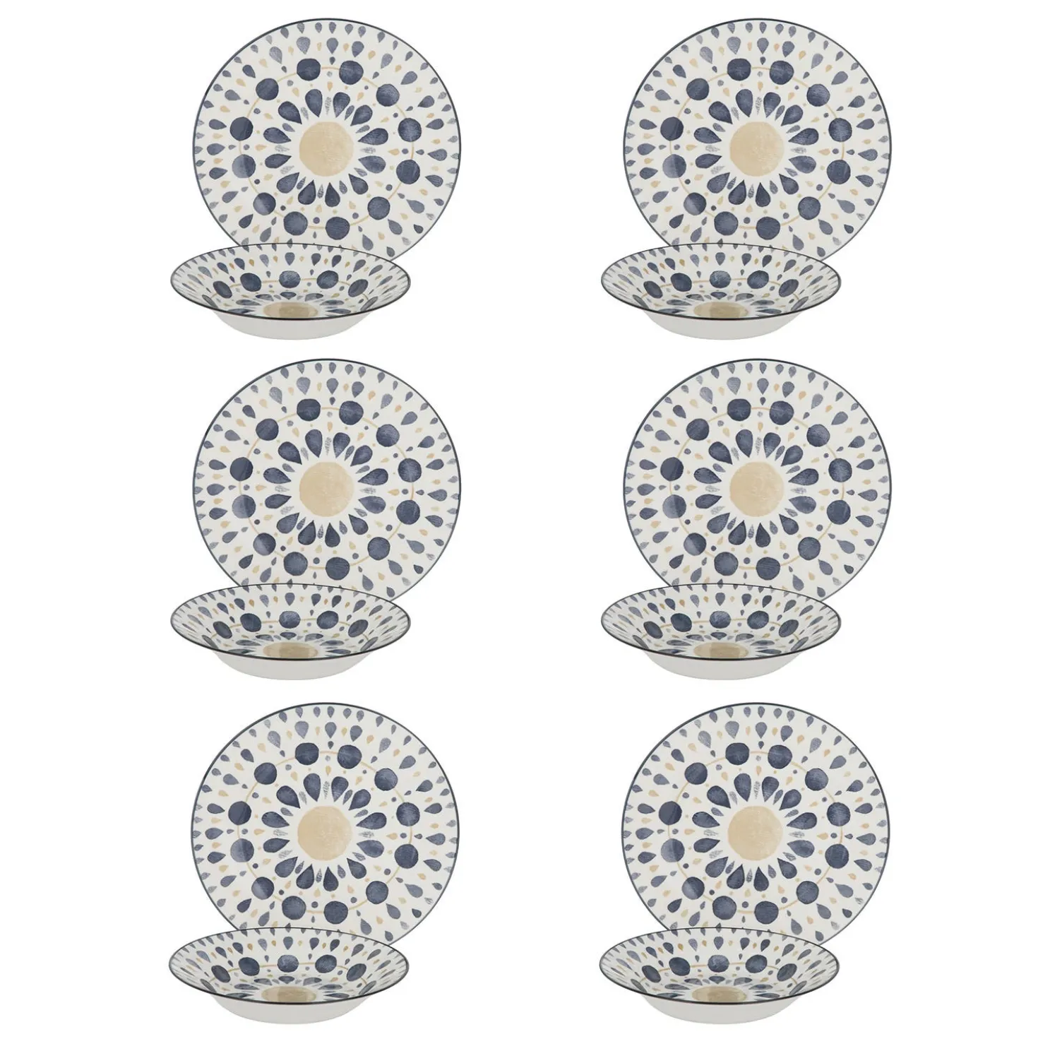 Servizio 12 piatti porcellana Etnika blu