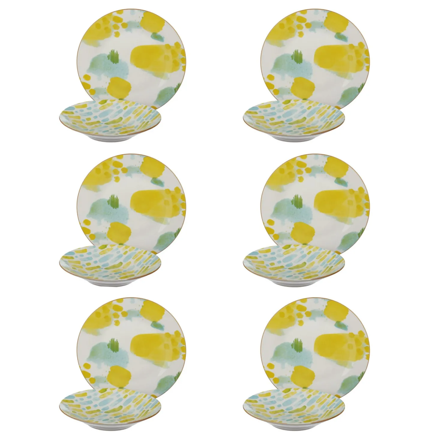 Servizio 12 piatti porcellana giallo verde Mosaico