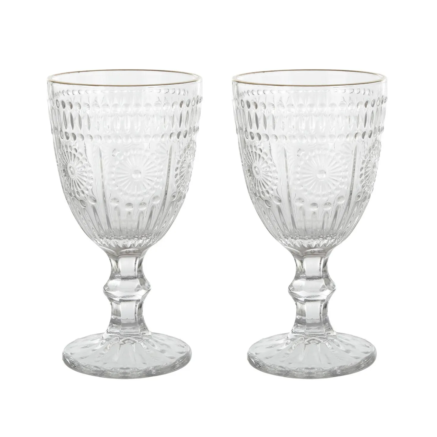 Set 2 calici vino in vetro rombi con bordo oro