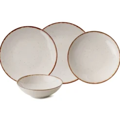 Set 24 piatti bianchi con bordo marrone