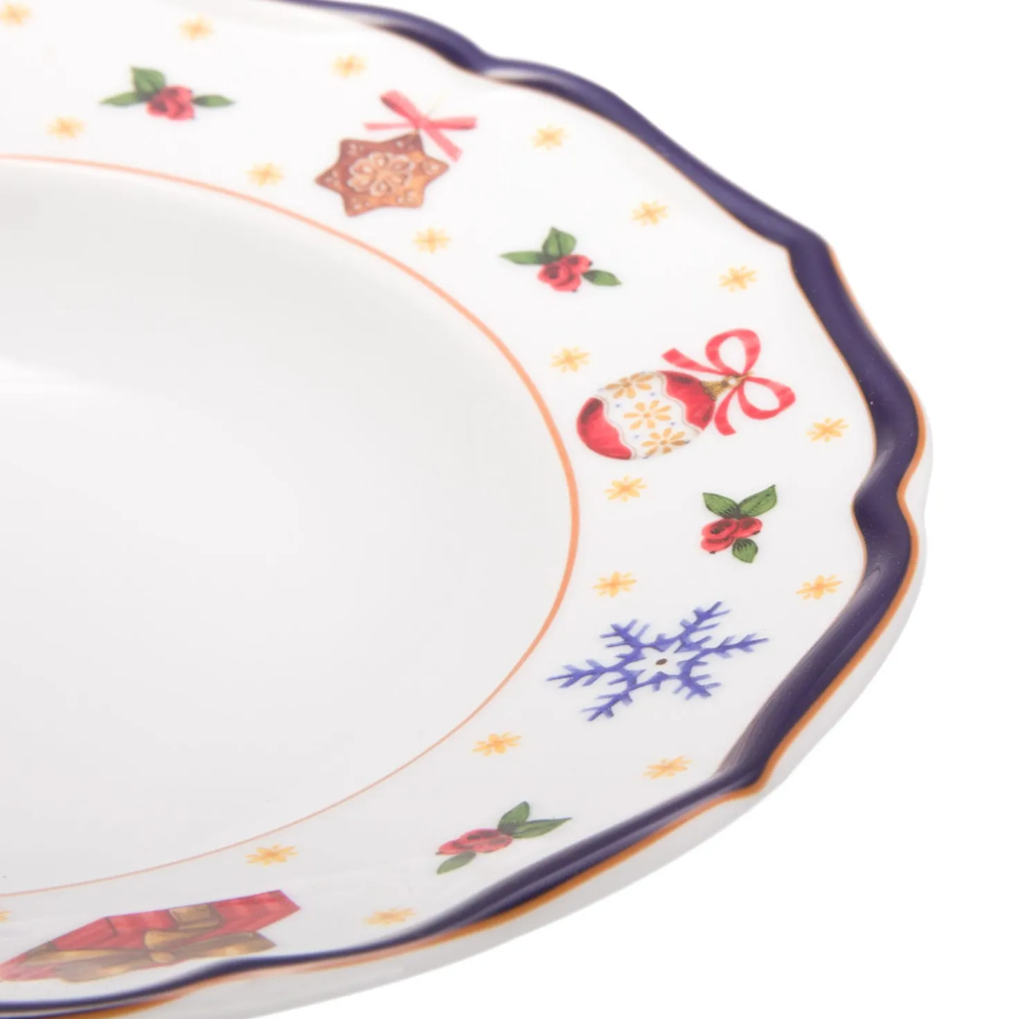 Set 2 piatti fondi natalizi porcellana bordo blu