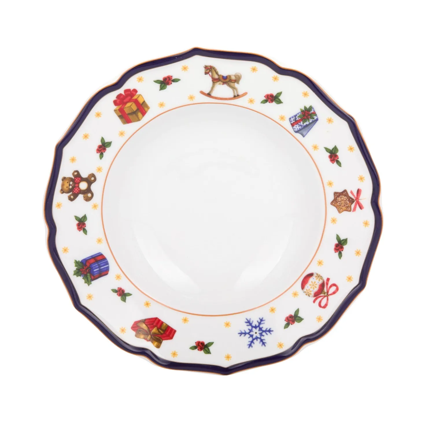 Set 2 piatti fondi natalizi porcellana bordo blu