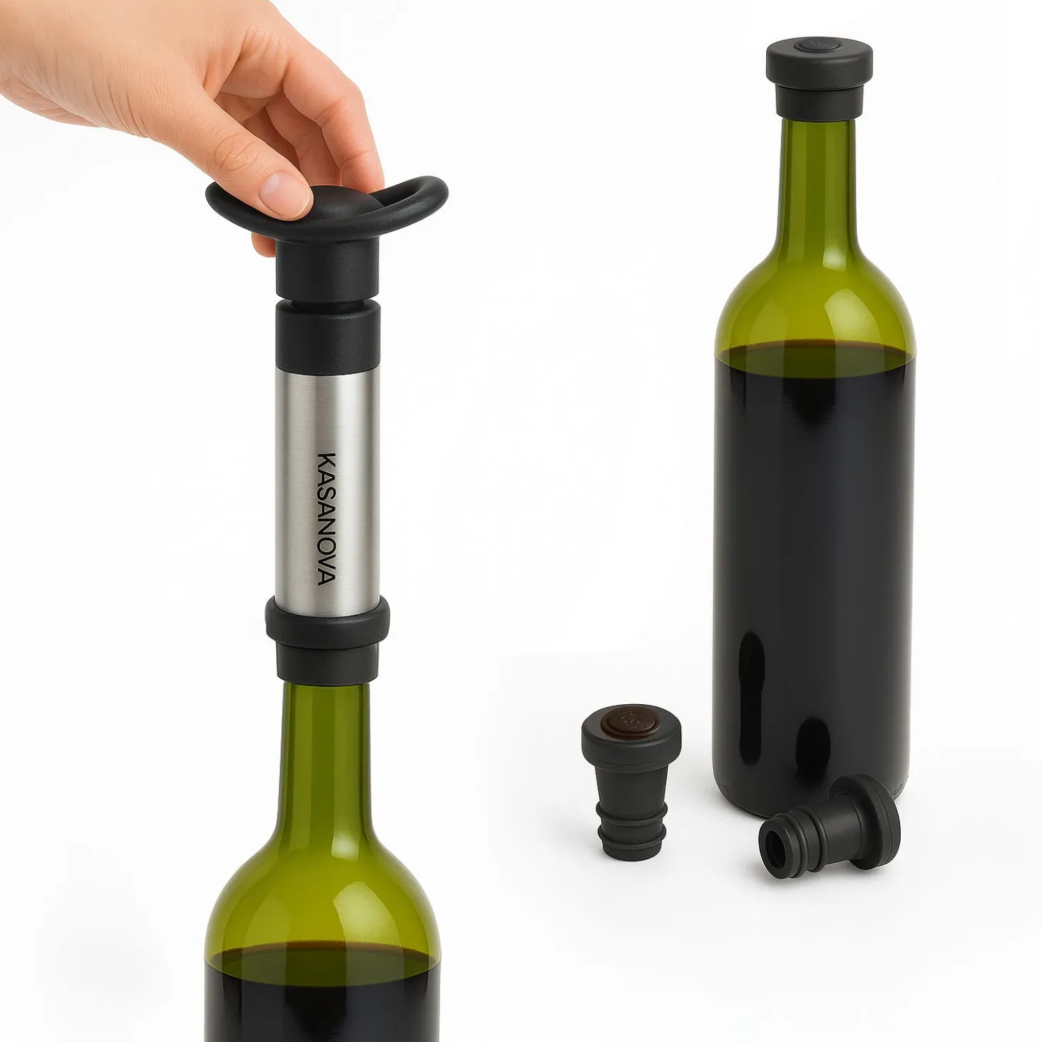 Set pompa salvavino con 2 tappi
