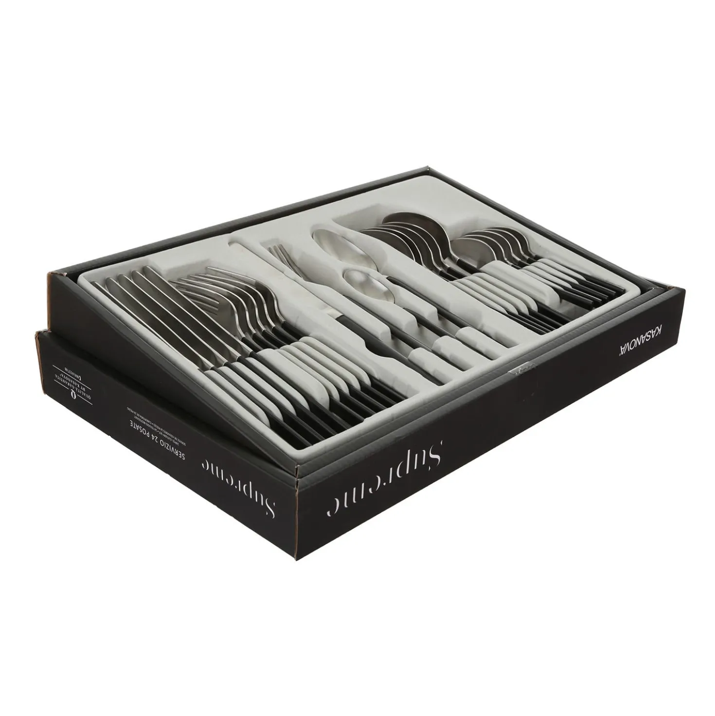 Set 24 posate acciaio inox manico nero Supreme