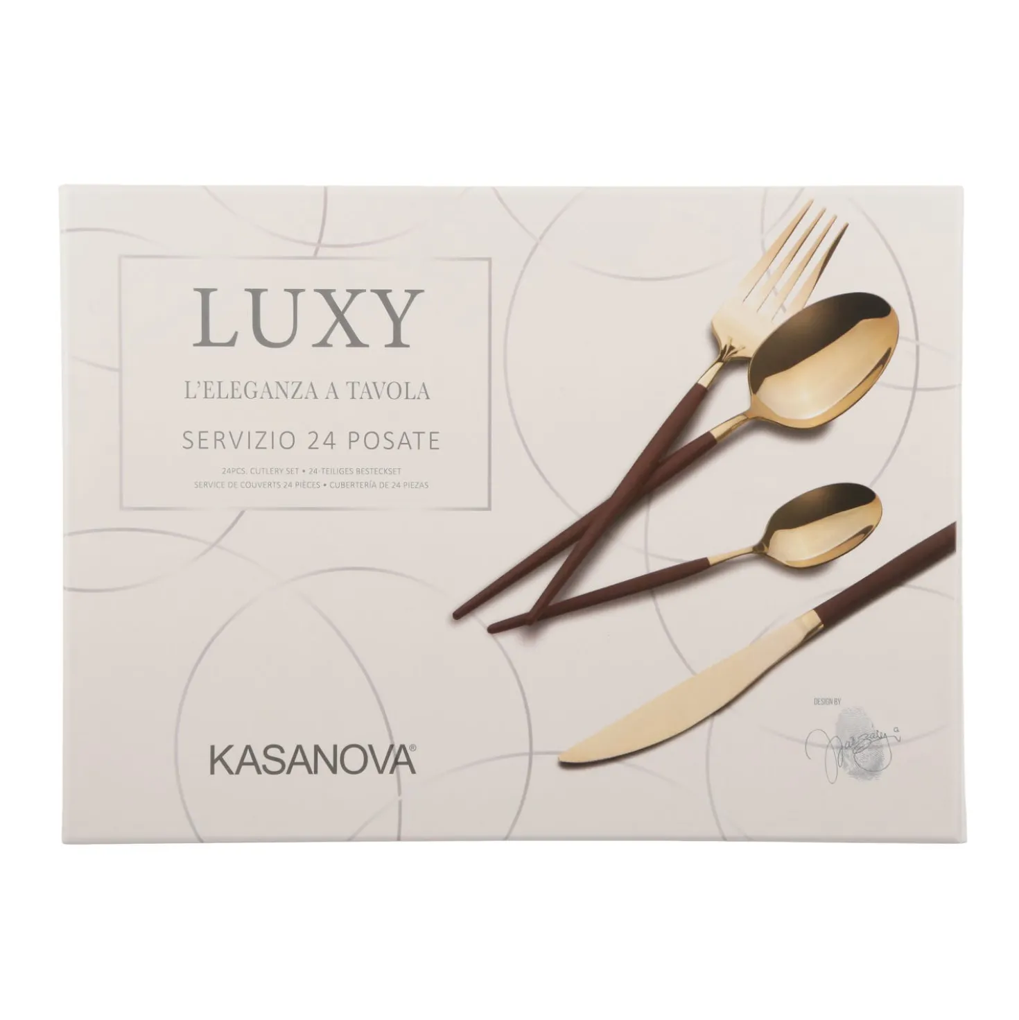 Set 24 posate bordeaux e champagne Luxy acciaio inox