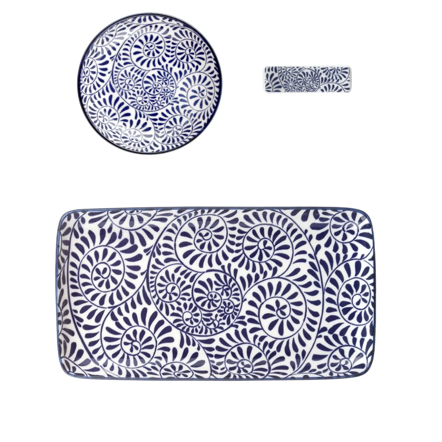 Set sushi 3 pezzi piattino rettangolare blu Sushiko