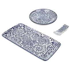 Set sushi 3 pezzi piattino rettangolare blu Sushiko