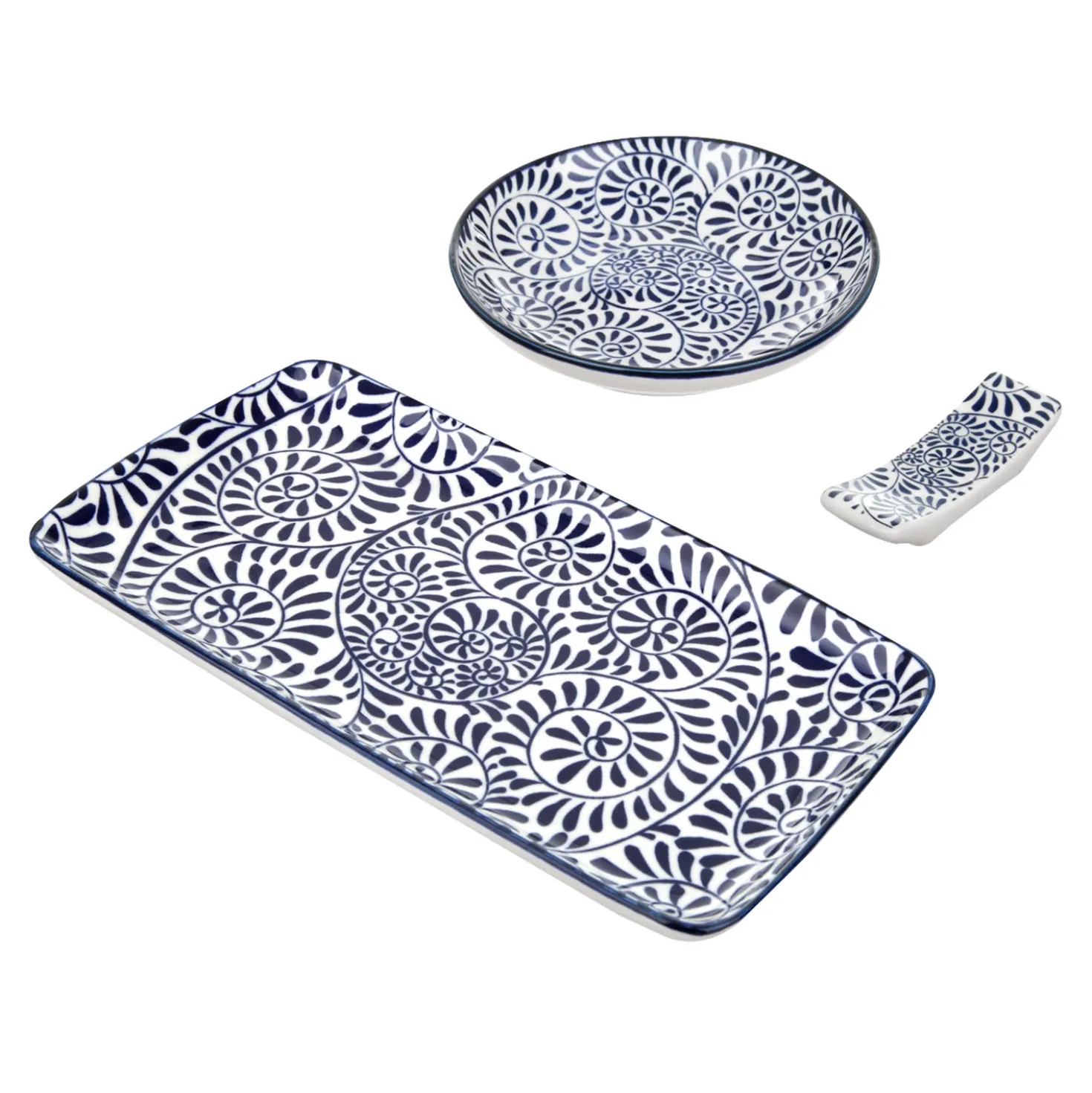 Set sushi 3 pezzi piattino rettangolare blu Sushiko