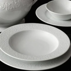 Set tavola bianco bordo decorato 24 pezzi in porcellana