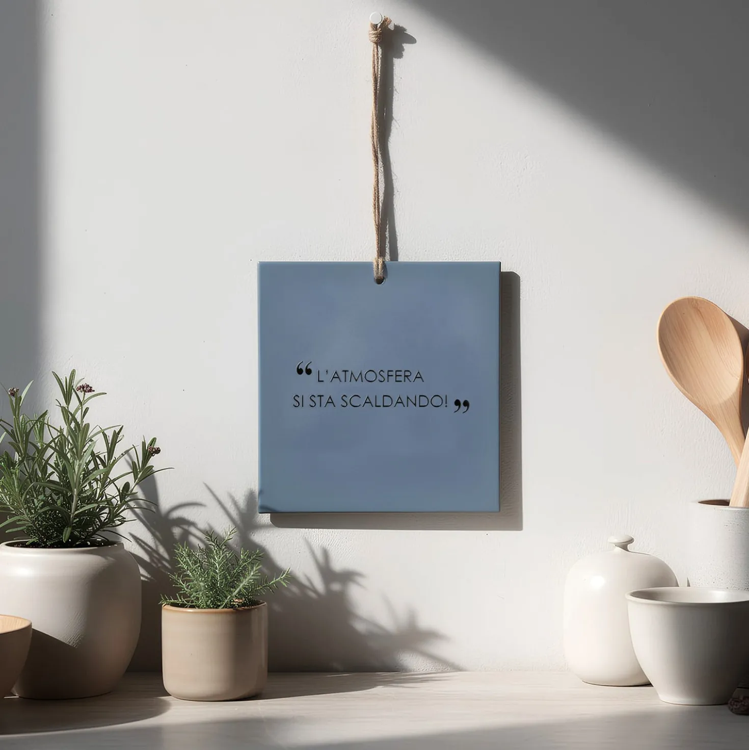 Sottopentola in ceramica blu 20x20 cm scritta Quotes
