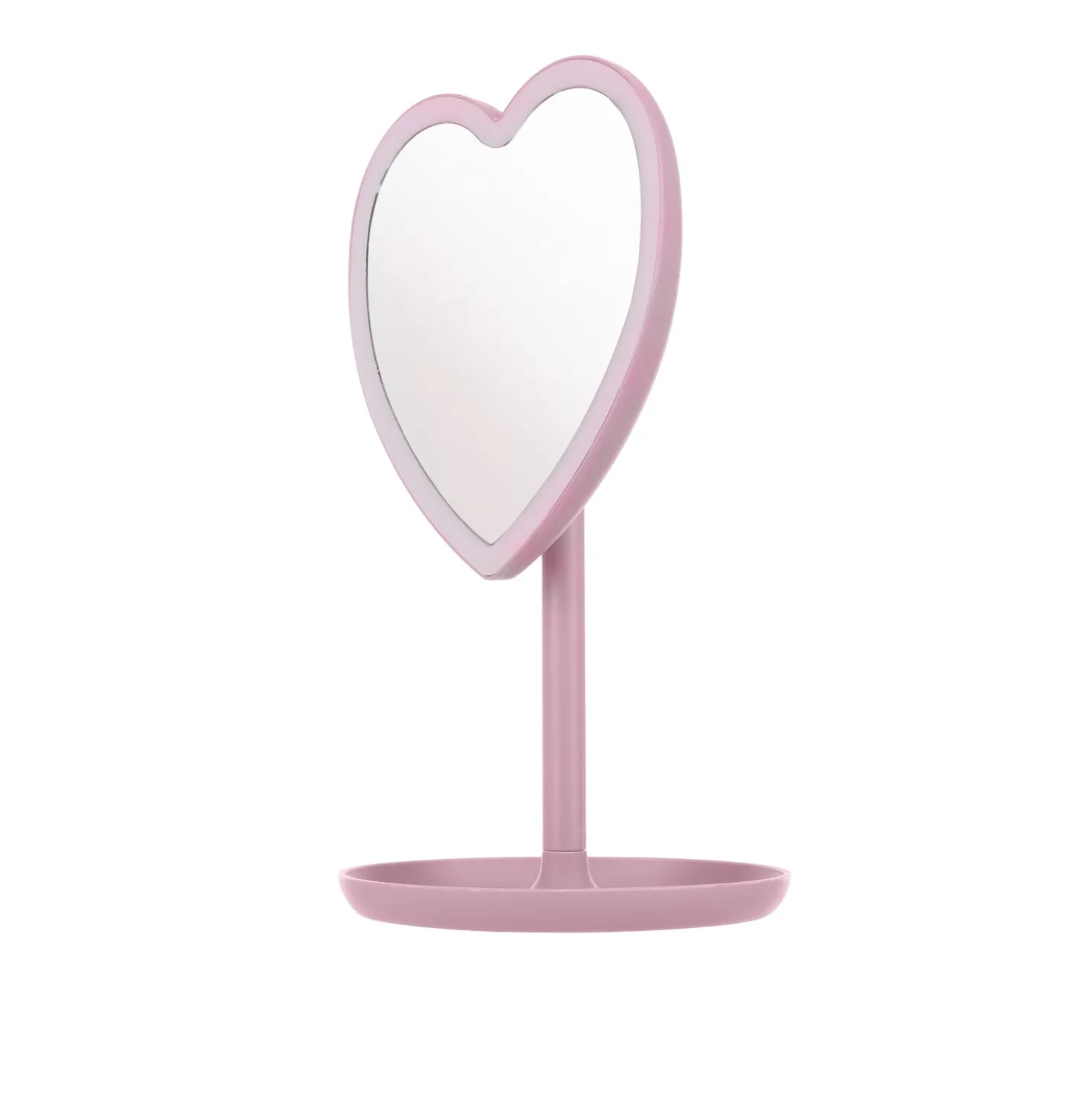 Specchio da tavolo cuore con led rosa