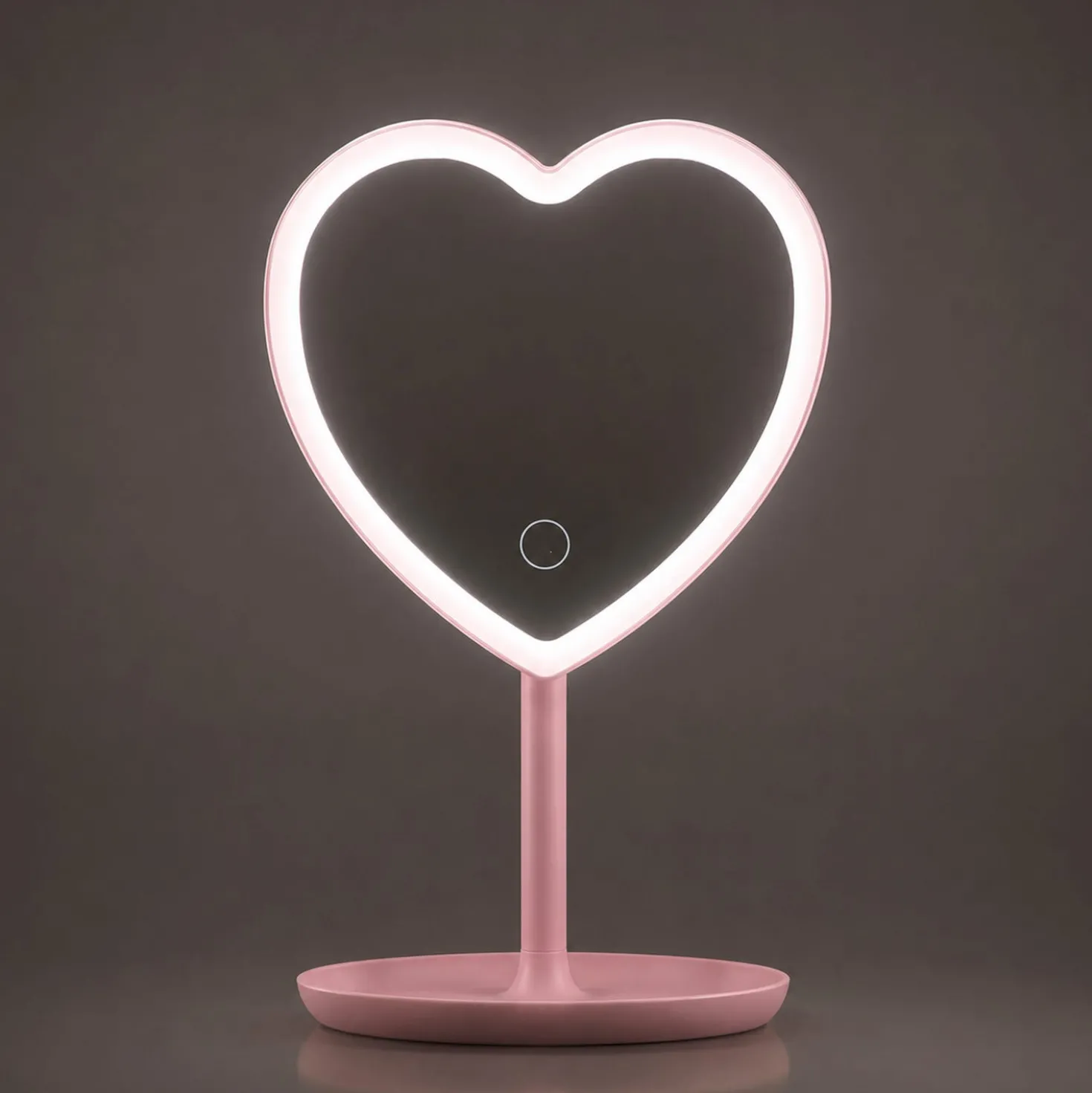 Specchio da tavolo cuore con led rosa