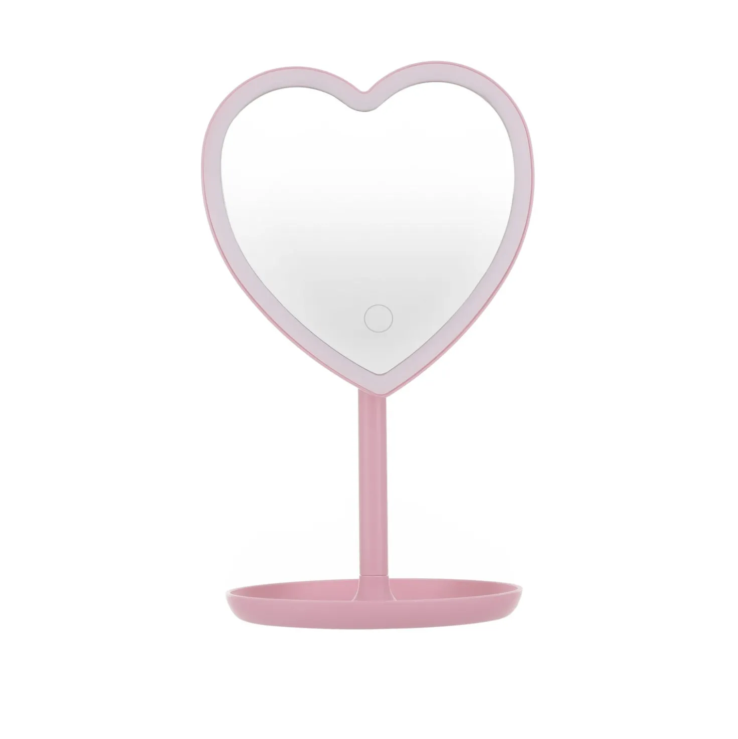 Specchio da tavolo cuore con led rosa