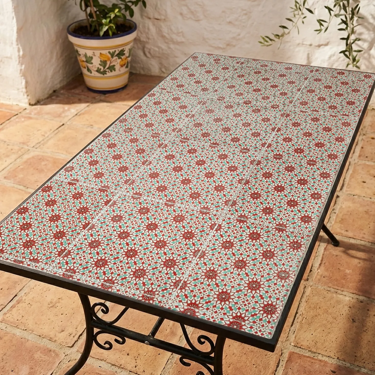 Tavolo giardino maiolica rossa 140x80x75 cm Marrakech