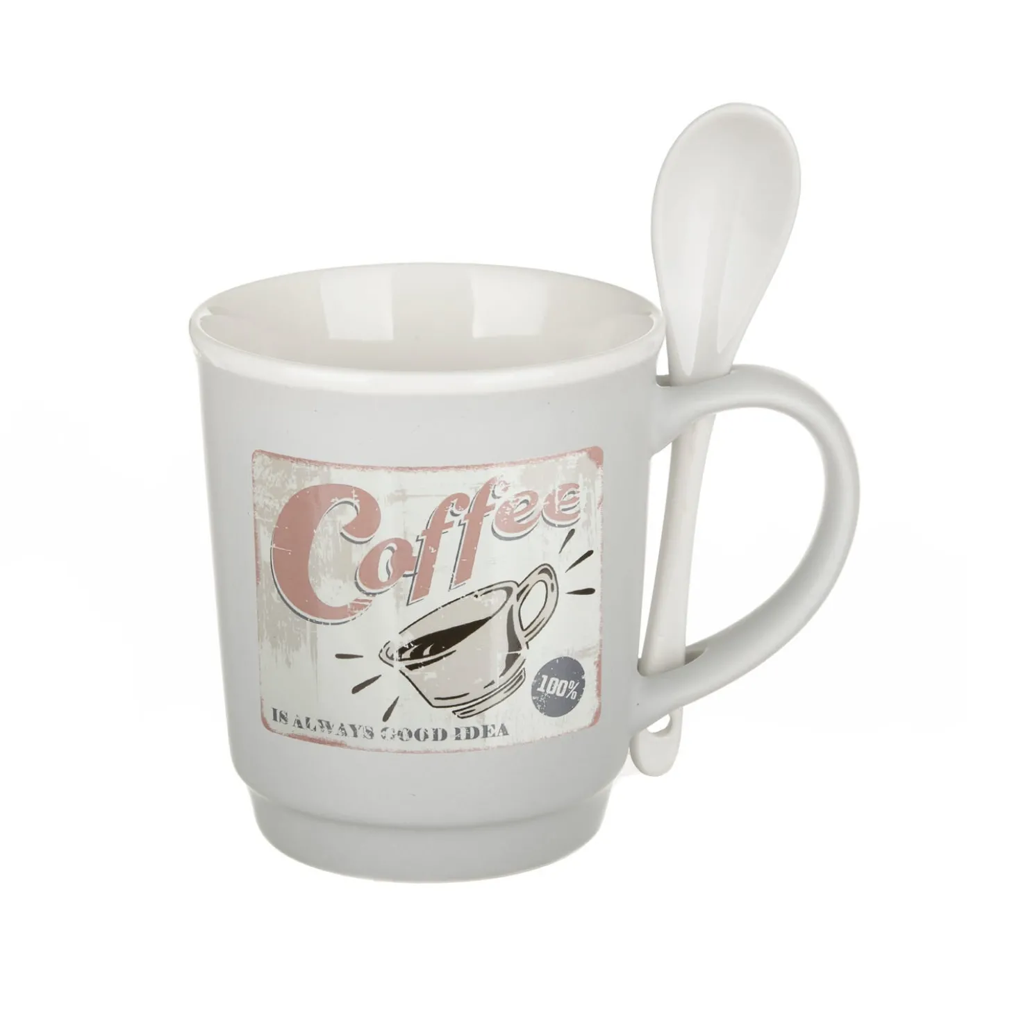 Tazza mug conica 400 ml con cucchiaino in porcellana grigio