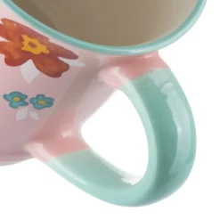 Tazza mug fiori 310 ml in porcellana azzurra e rosa