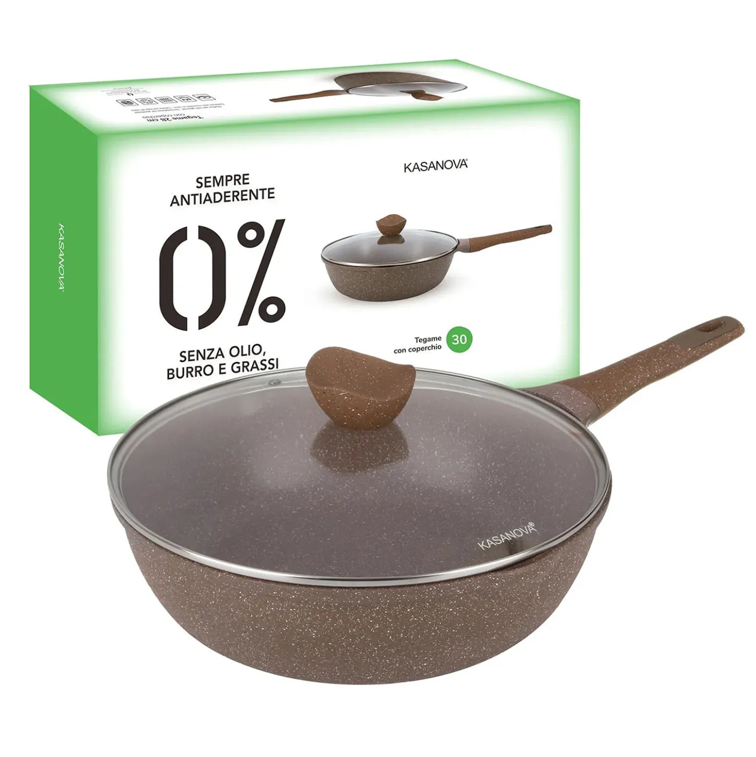 Tegame 30 cm antiaderente 0 grassi con coperchio