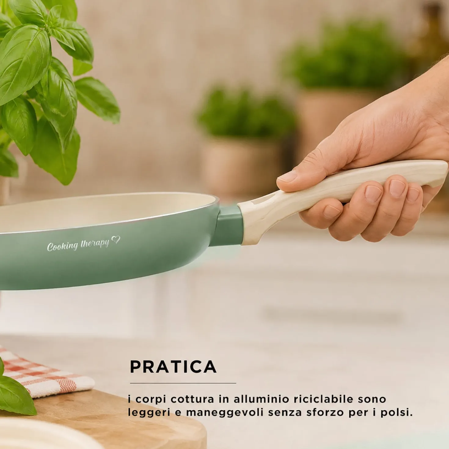 Tegame 28 cm avocado Cooking Therapy con coperchio