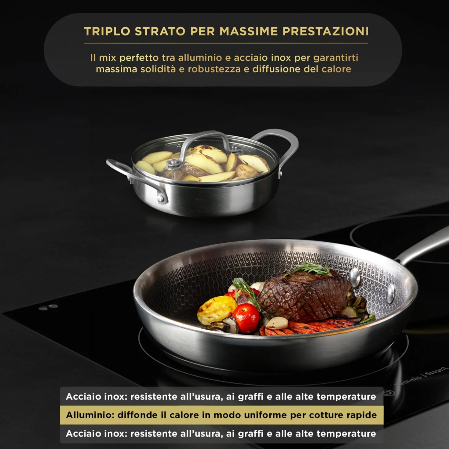Tegame 20 cm con coperchio a 3 strati Tri - ply