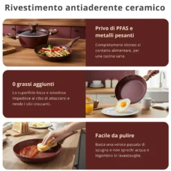 Tegame 24 cm con coperchio burgundy New Ceramic