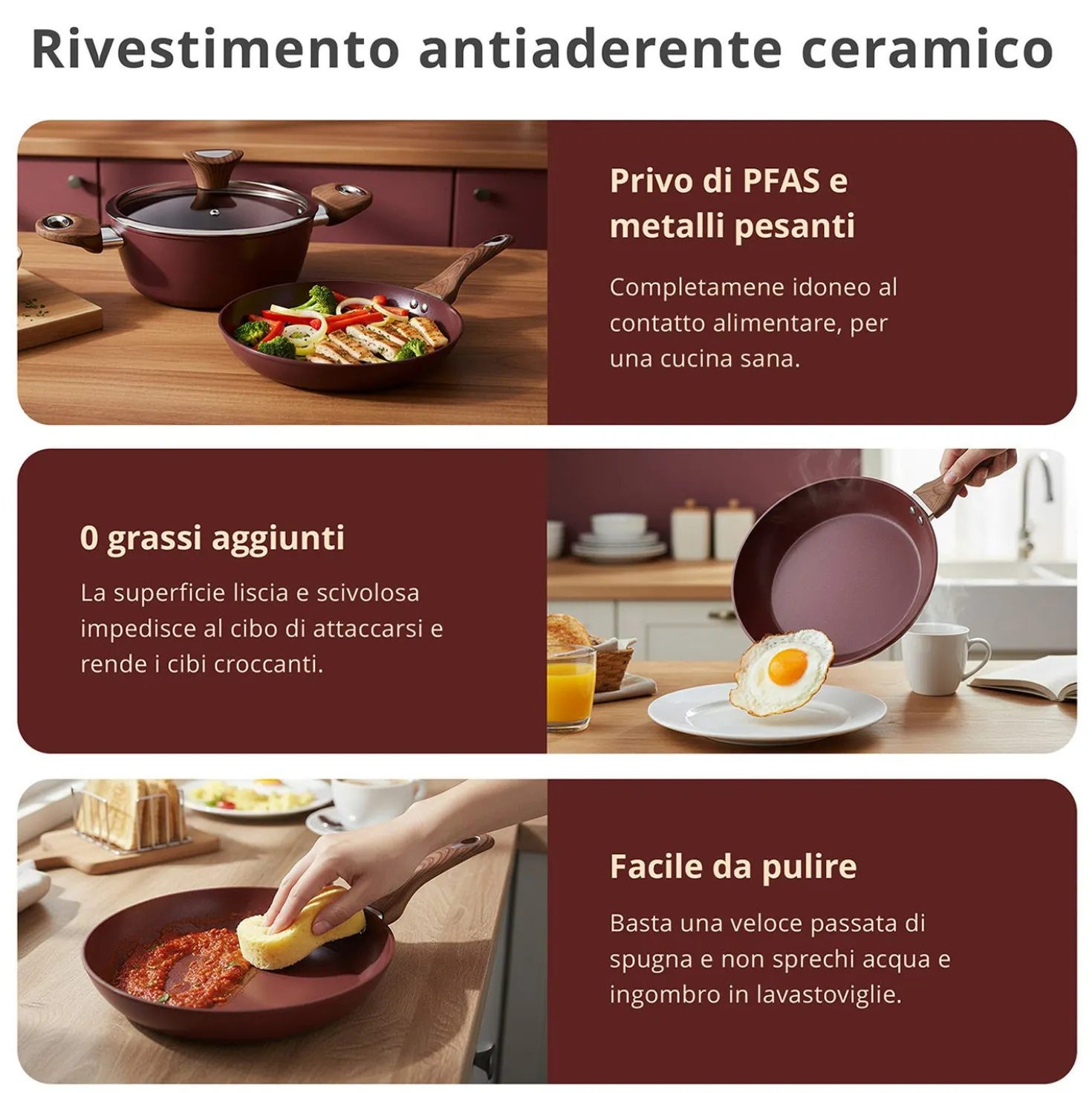 Tegame 24 cm con coperchio burgundy New Ceramic