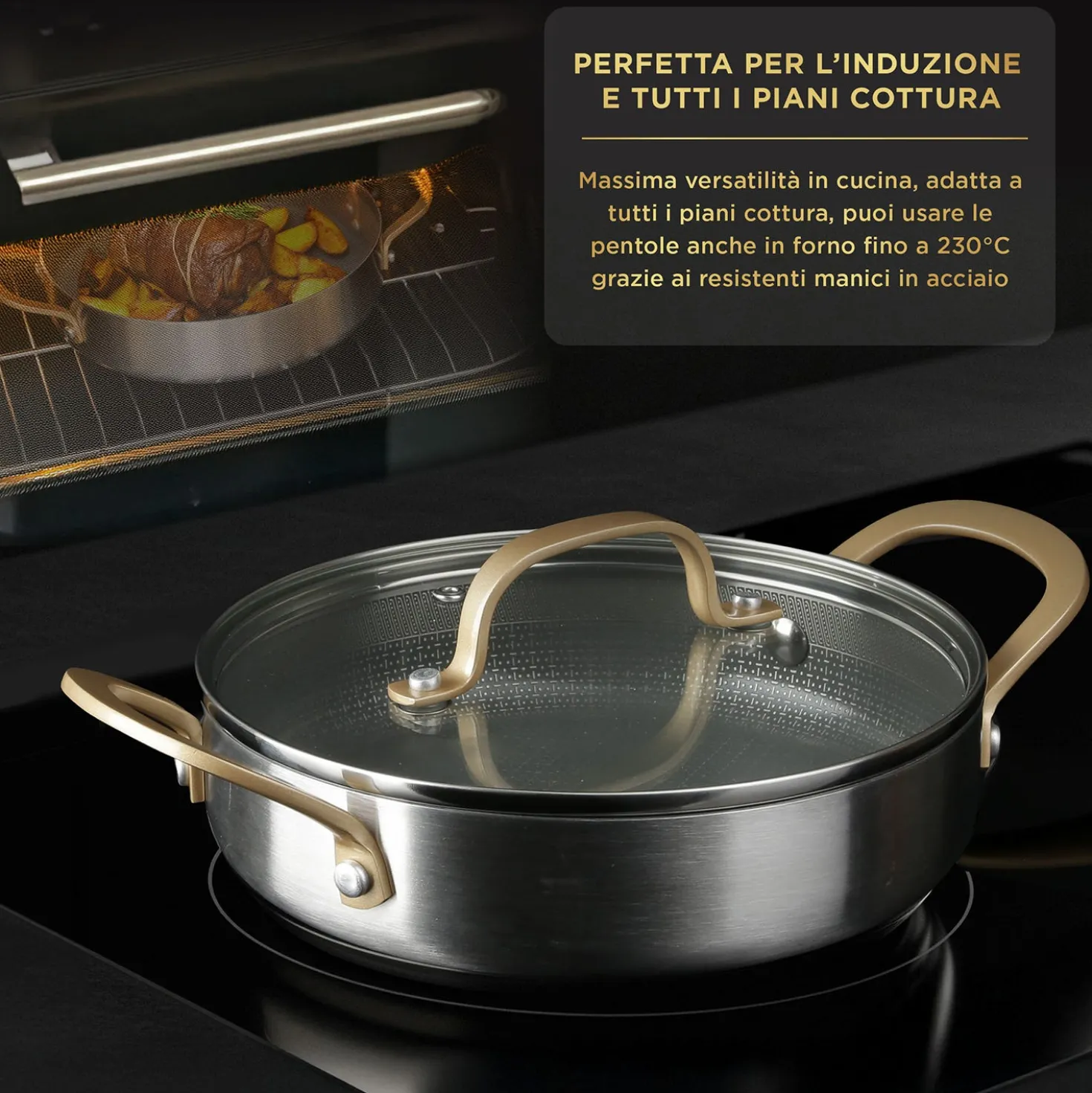 Tegame 24 cm triplo strato Tri Ply - Gold con coperchio