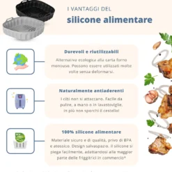 Teglia tonda 22,5 cm silicone per friggitrice ad aria nera