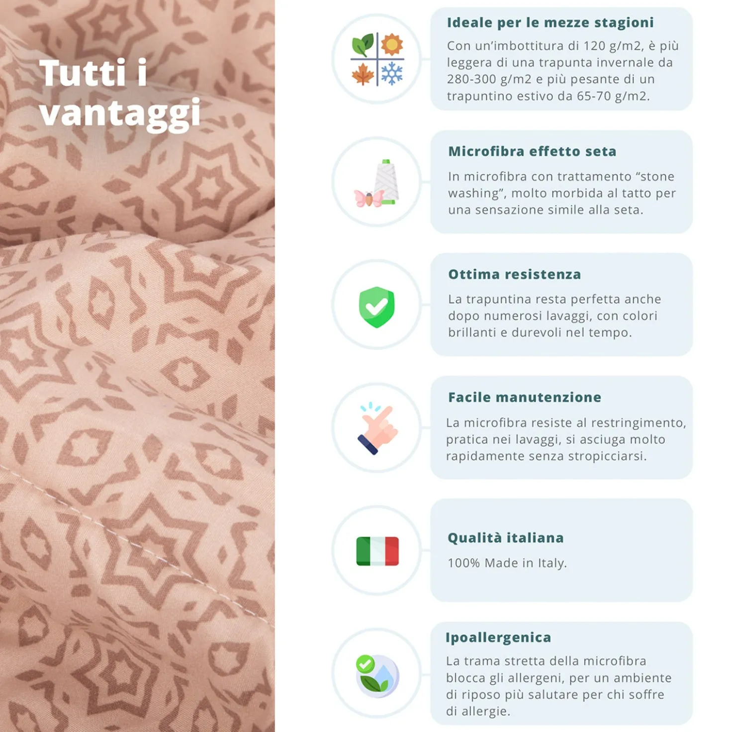 Trapuntino singolo in microfibra effetto seta beige