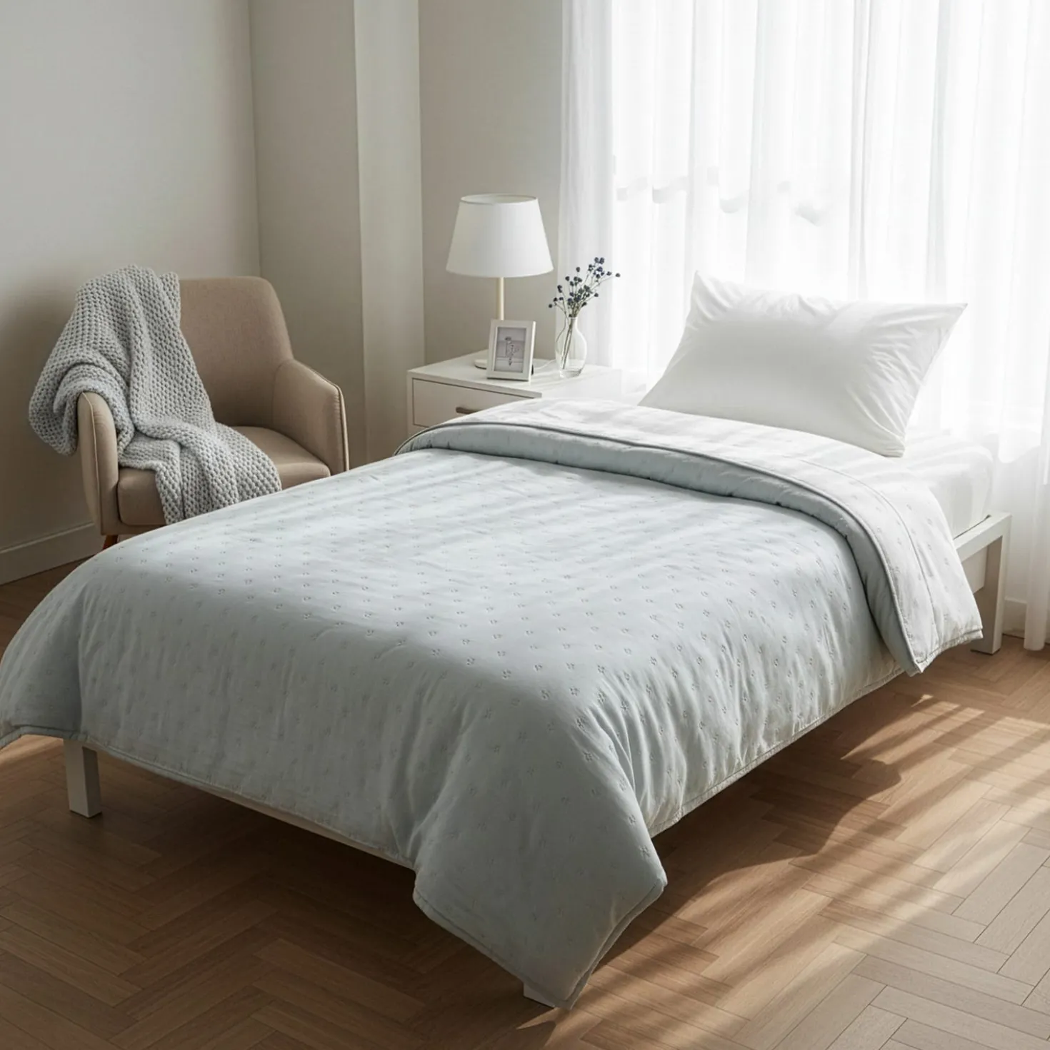Trapuntino singolo microfibra Water washed verde bianco