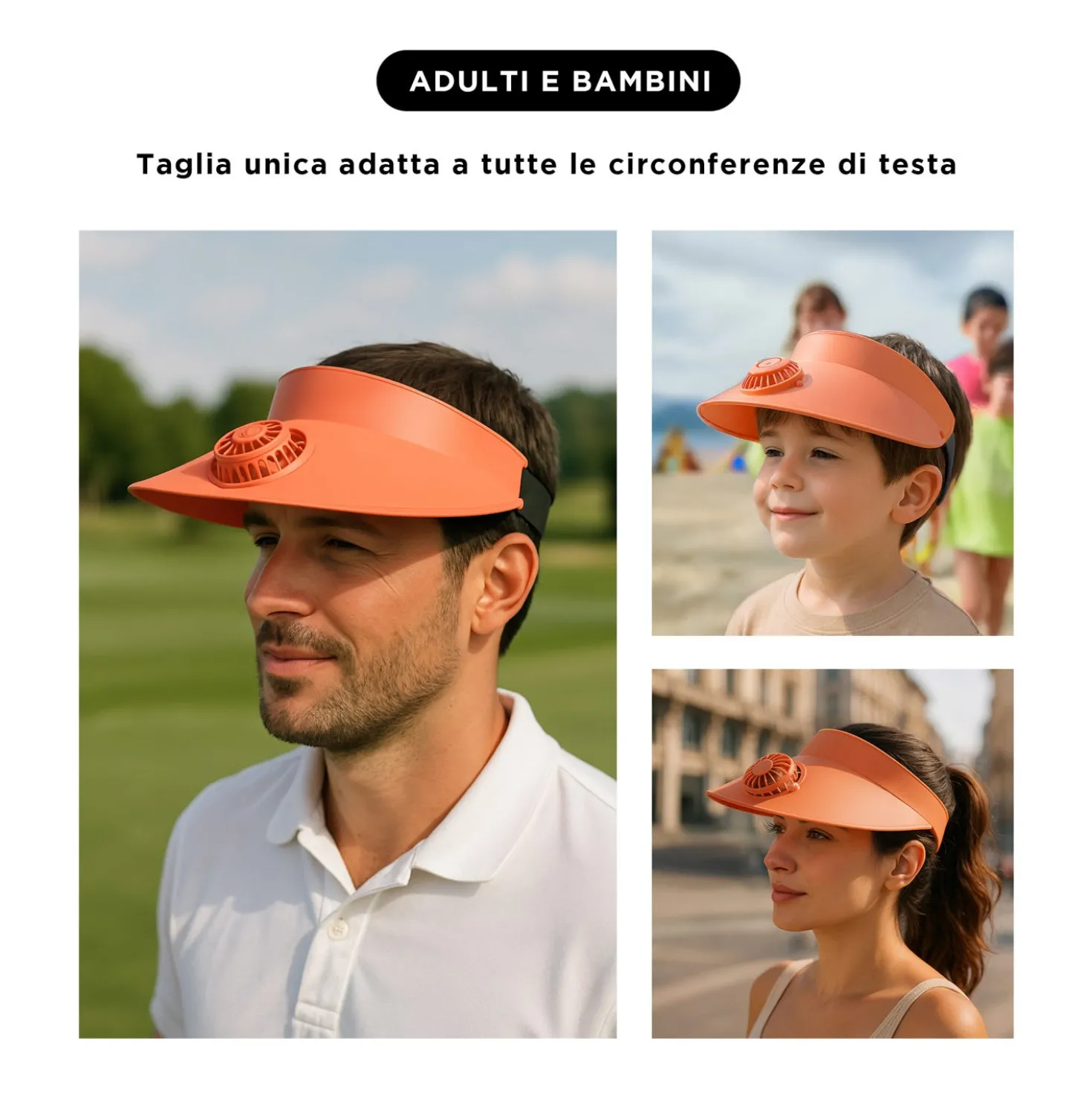 Visiera regolabile con ventilatore rosa salmone