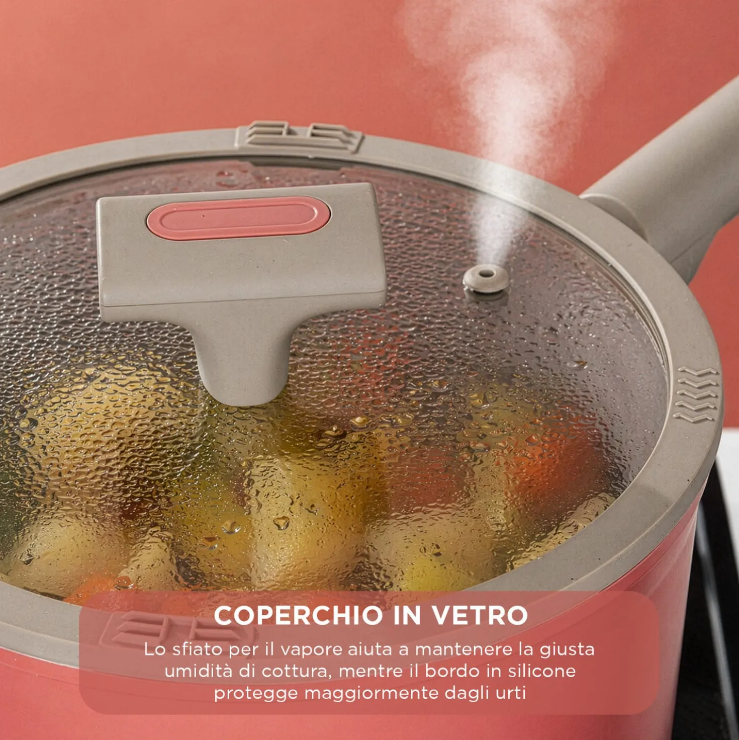 Wok 28 cm antiaderente ceramico Koral con coperchio